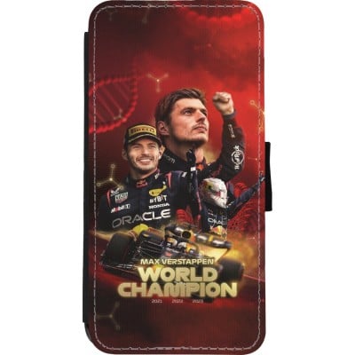 Coque iPhone XR - Wallet noir Max Verstappen Champion 2023