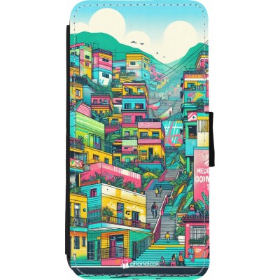 Coque iPhone XR - Wallet noir Medellin Comuna 13 Art