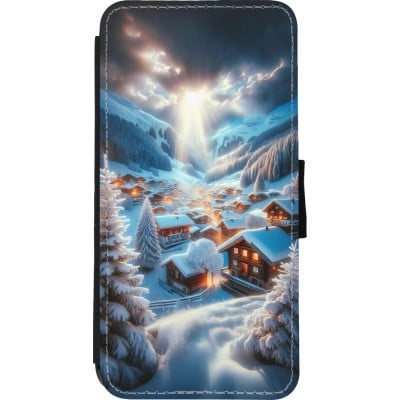 Coque iPhone XR - Wallet noir Mont Neige Lumière