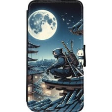 Coque iPhone XR - Wallet noir Ninja sous la lune