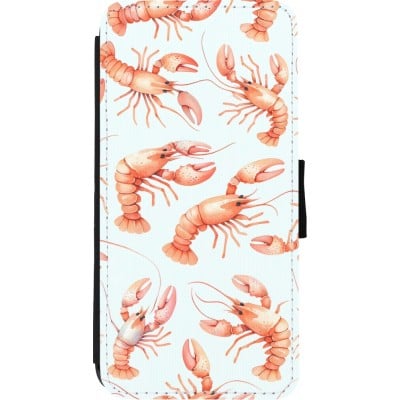 Coque iPhone XR - Wallet noir Pattern de homards pastels