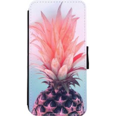 Coque iPhone XR - Wallet noir Purple Pink Pineapple