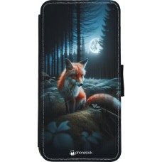 Coque iPhone XR - Wallet noir Renard lune forêt