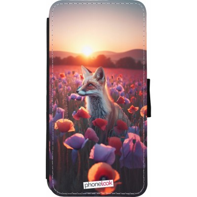 Coque iPhone XR - Wallet noir Renard pourpre au crépuscule