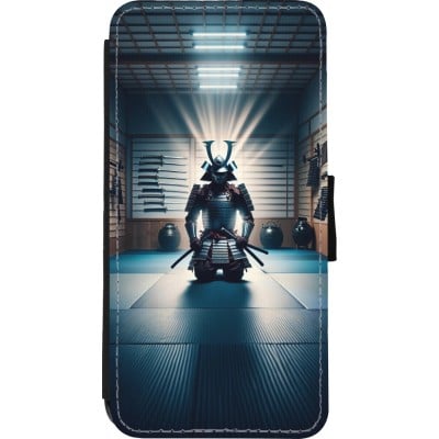 Coque iPhone XR - Wallet noir Samouraï en prière