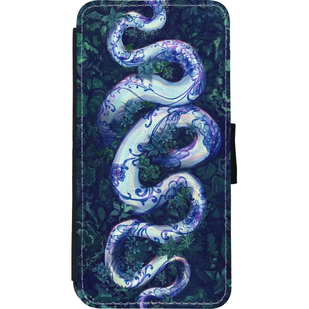 Coque iPhone XR - Wallet noir Serpent Blue Anaconda