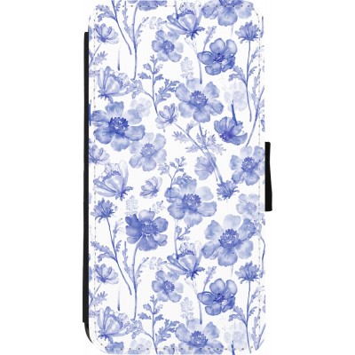 Coque iPhone XR - Wallet noir Spring 23 watercolor blue flowers