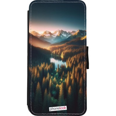 Coque iPhone XR - Wallet noir Sunset Forest Lake