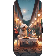iPhone XR Case Hülle - Wallet schwarz Valentin 2024 Hund & Katze Kerzenlicht