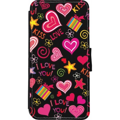 Coque iPhone XR - Wallet noir Valentine 2023 love symbols