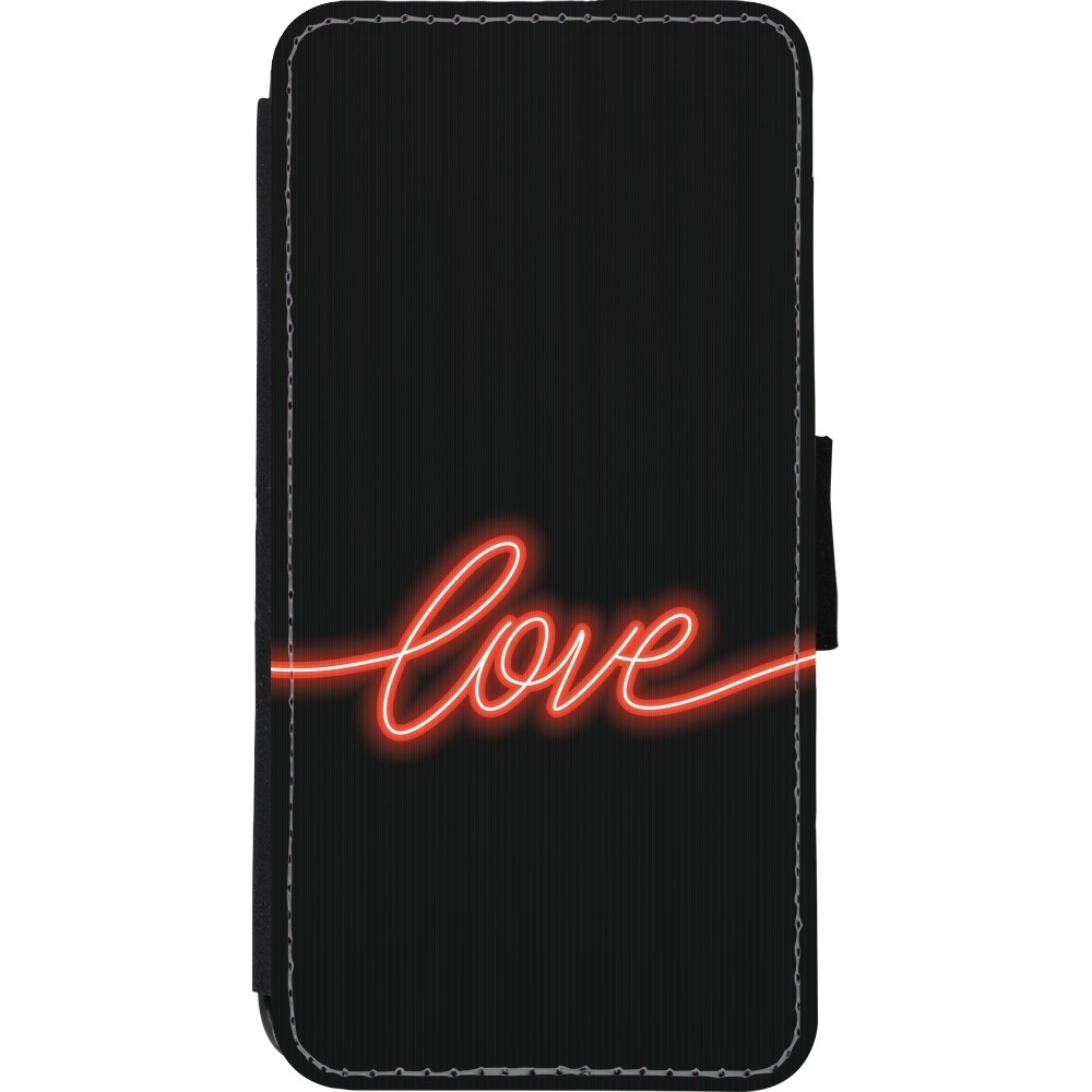 Coque iPhone XR - Wallet noir Valentine 2023 neon love