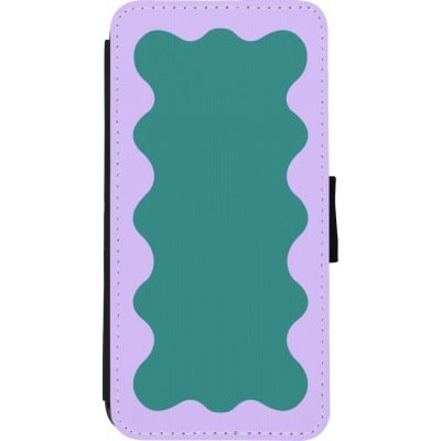 Coque iPhone XR - Wallet noir Wavy Rectangle Green Purple