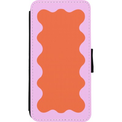 Coque iPhone XR - Wallet noir Wavy Rectangle Orange Pink