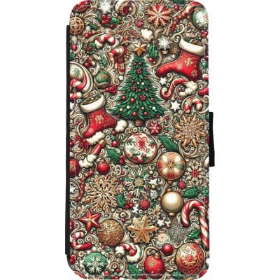 Coque iPhone XR - Wallet noir Noël 2023 micro pattern