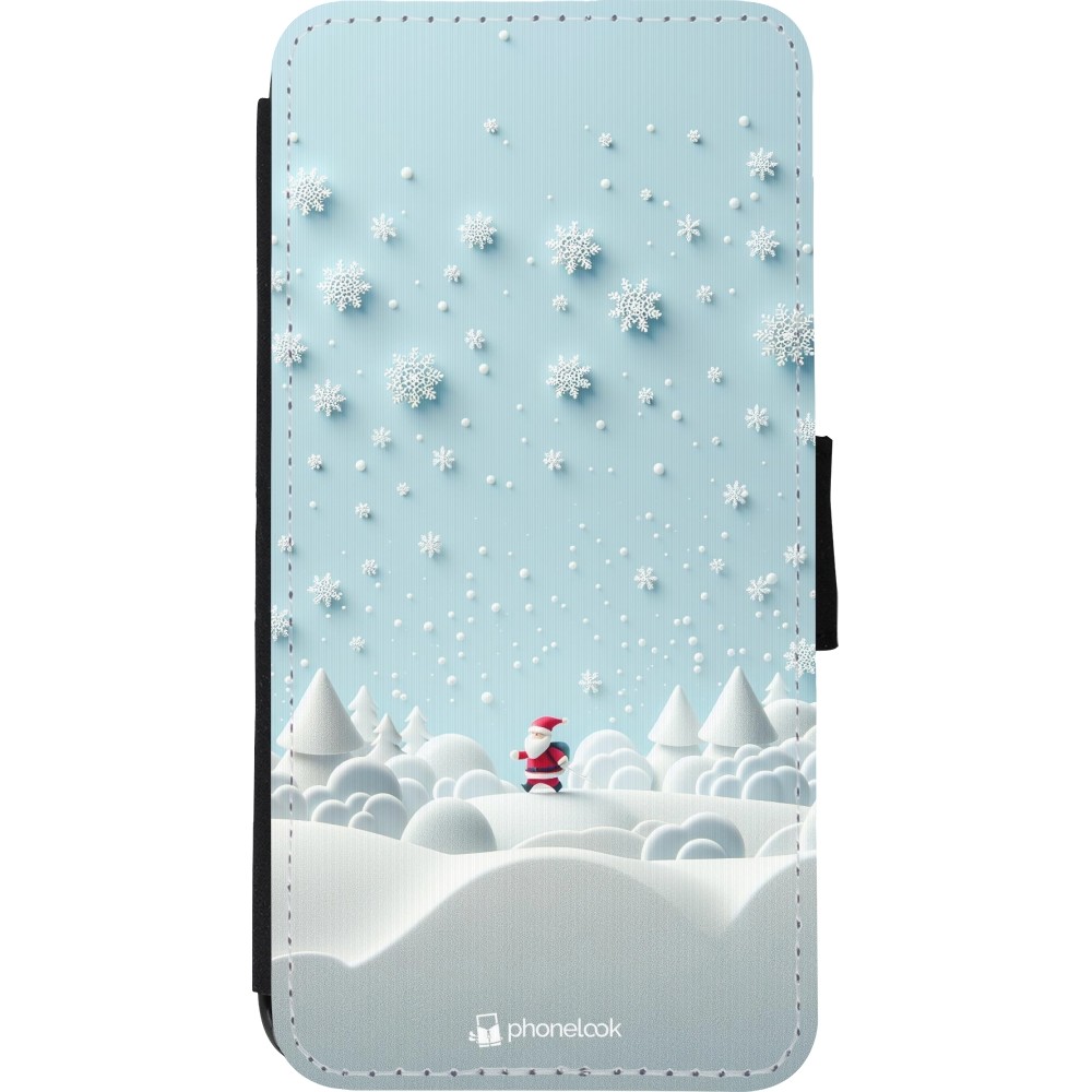 Coque iPhone XR - Wallet noir Noël 2023 Petit Père Flocon