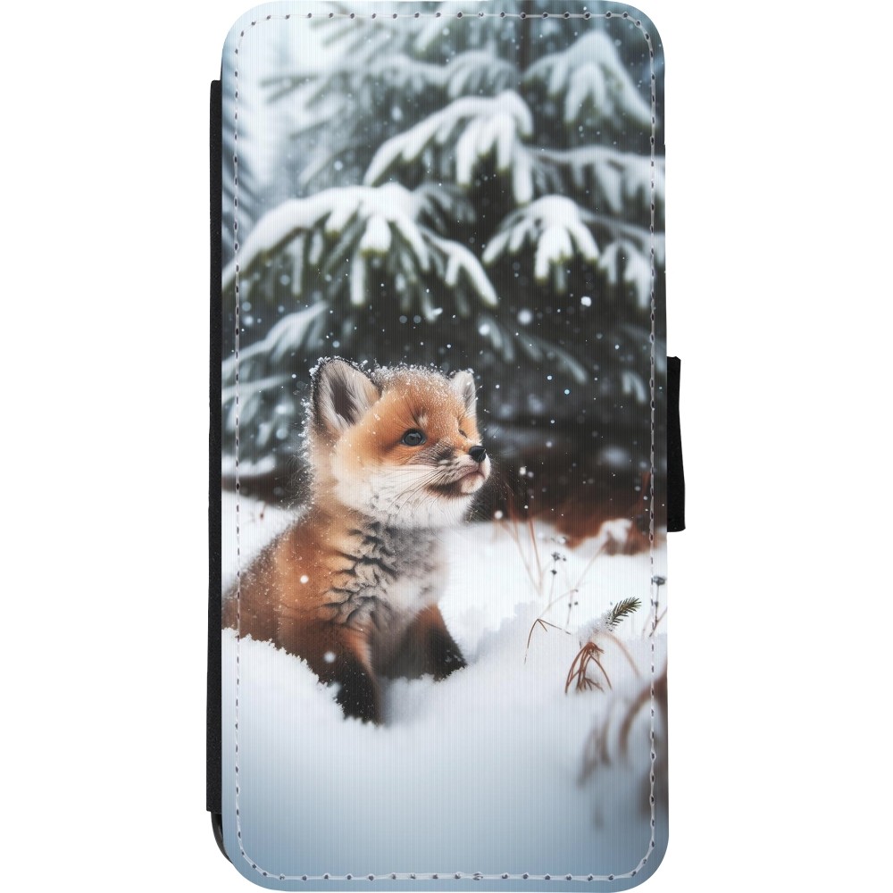 Coque iPhone XR - Wallet noir Noël 2023 Renardeau sapin