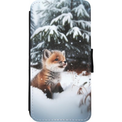 Coque iPhone XR - Wallet noir Noël 2023 Renardeau sapin