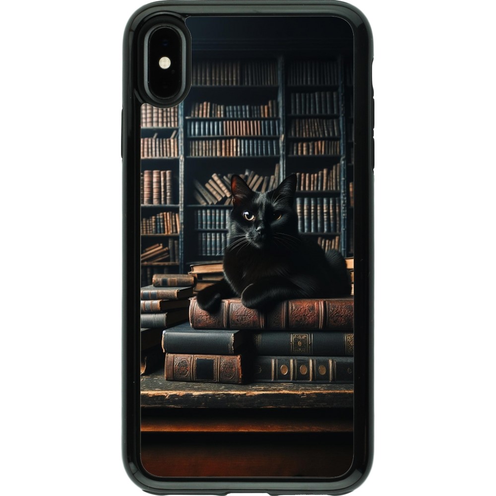 Coque iPhone Xs Max - Hybrid Armor noir Chat livres sombres