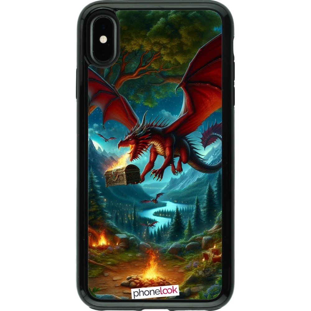 Coque iPhone Xs Max - Hybrid Armor noir Dragon Volant Forêt Trésor