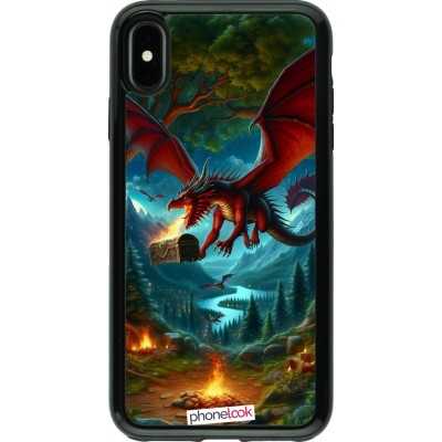 Coque iPhone Xs Max - Hybrid Armor noir Dragon Volant Forêt Trésor