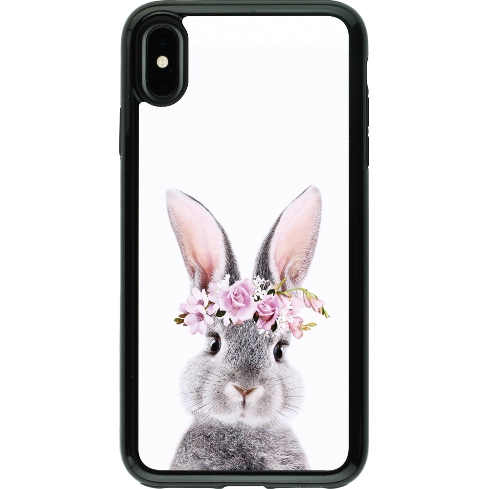 Coque iPhone Xs Max - Hybrid Armor noir Easter 2023 flower bunny