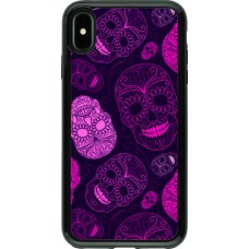 Coque iPhone Xs Max - Hybrid Armor noir Halloween 2023 pink skulls