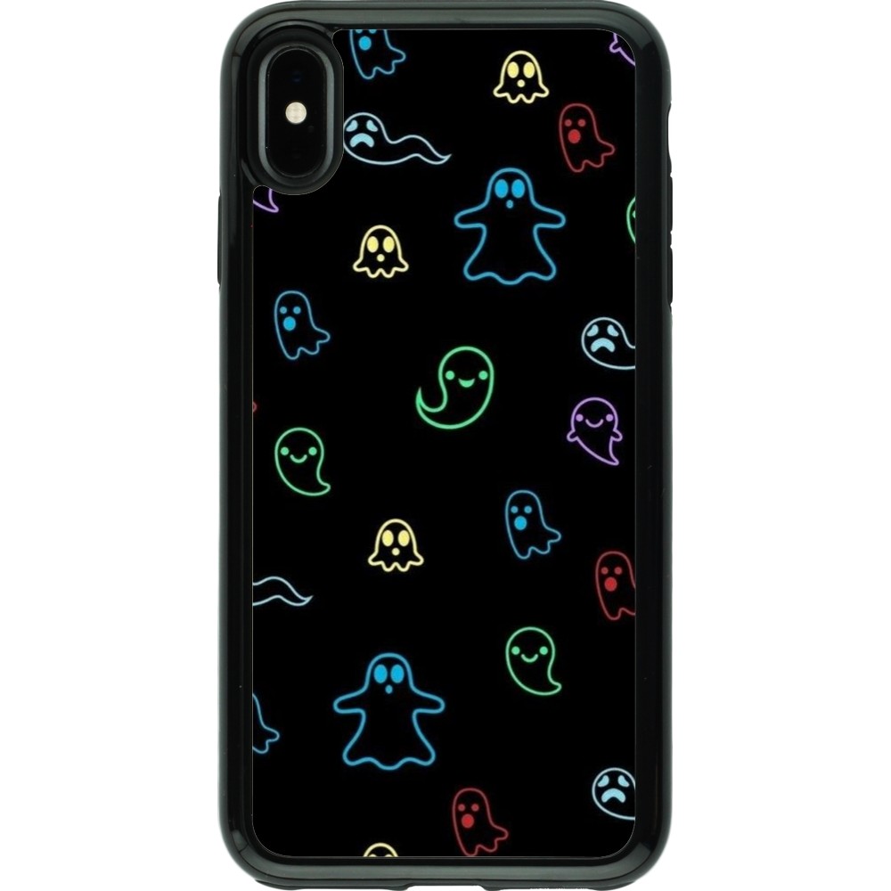 Coque iPhone Xs Max - Hybrid Armor noir Halloween 2024 colorful ghosts