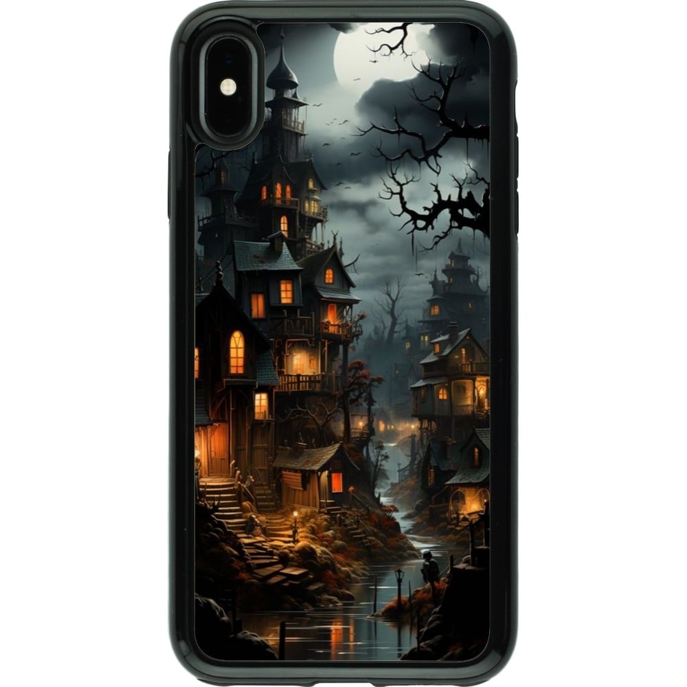 Coque iPhone Xs Max - Hybrid Armor noir Halloween 2024 scary town