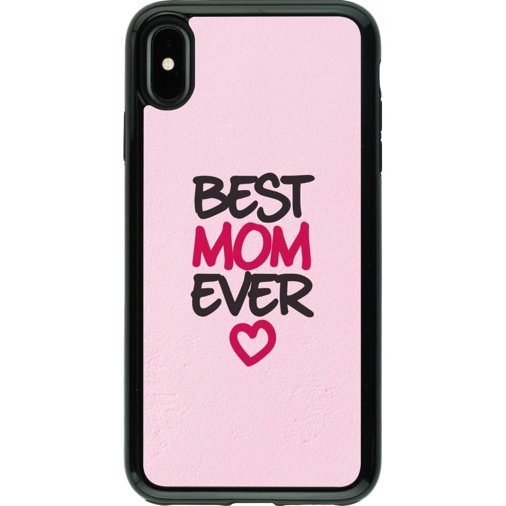 Coque iPhone Xs Max - Hybrid Armor noir Mom 2023 best Mom ever pink