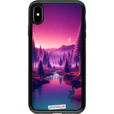 Coque iPhone Xs Max - Hybrid Armor noir Paysage Violet-Rose