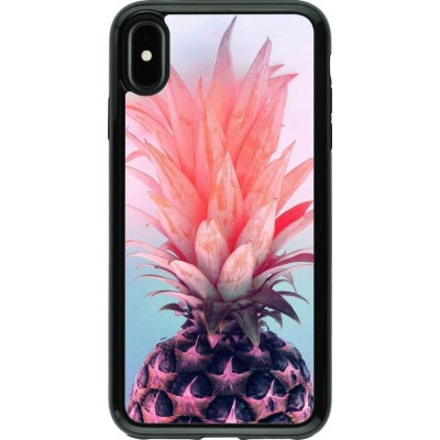 Coque iPhone Xs Max - Hybrid Armor noir Purple Pink Pineapple