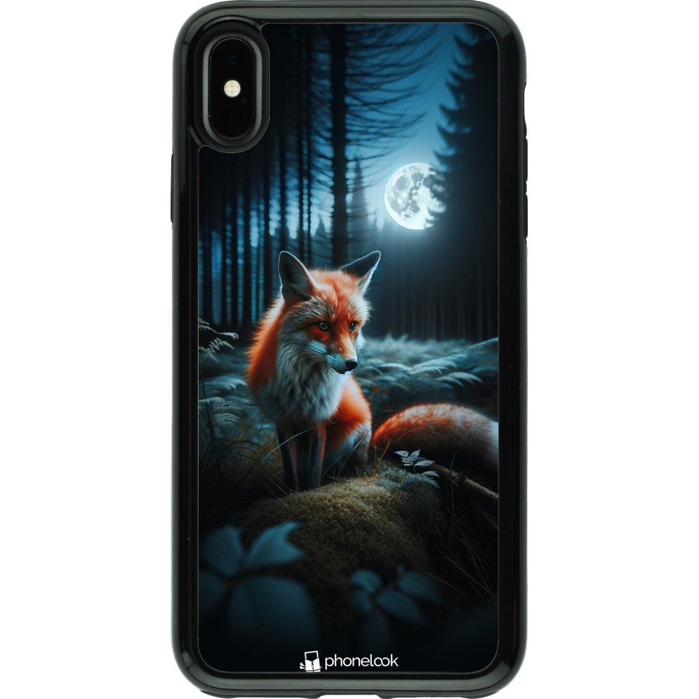 Coque iPhone Xs Max - Hybrid Armor noir Renard lune forêt