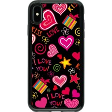 Coque iPhone Xs Max - Hybrid Armor noir Valentine 2023 love symbols