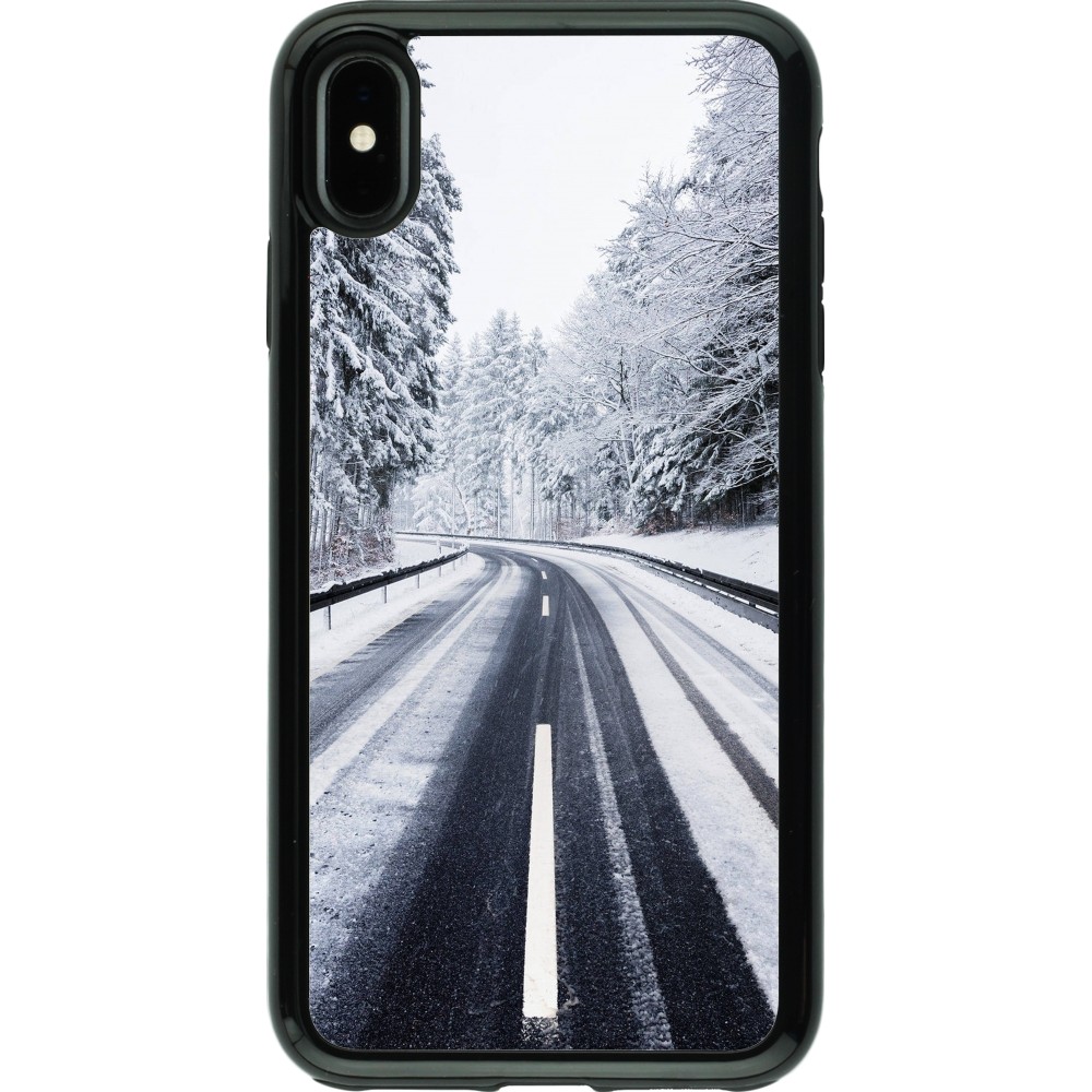 Coque iPhone Xs Max - Hybrid Armor noir Winter 22 Snowy Road