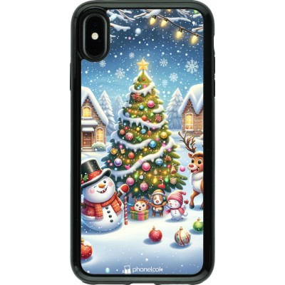 Coque iPhone Xs Max - Hybrid Armor noir Noël 2023 bonhomme de neige et sapin