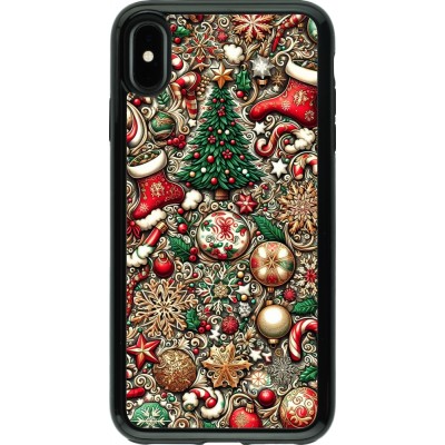 Coque iPhone Xs Max - Hybrid Armor noir Noël 2023 micro pattern