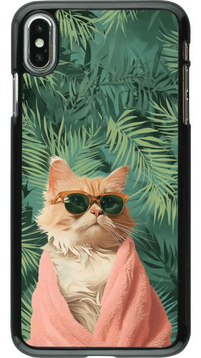 Coque iPhone Xs Max - Cat Summer Palms