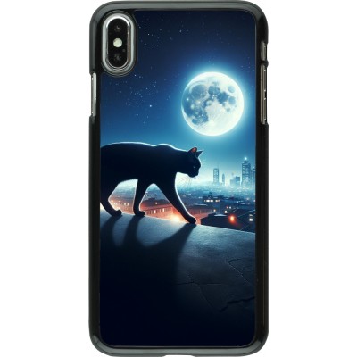 Coque iPhone Xs Max - Chat noir sous la pleine lune