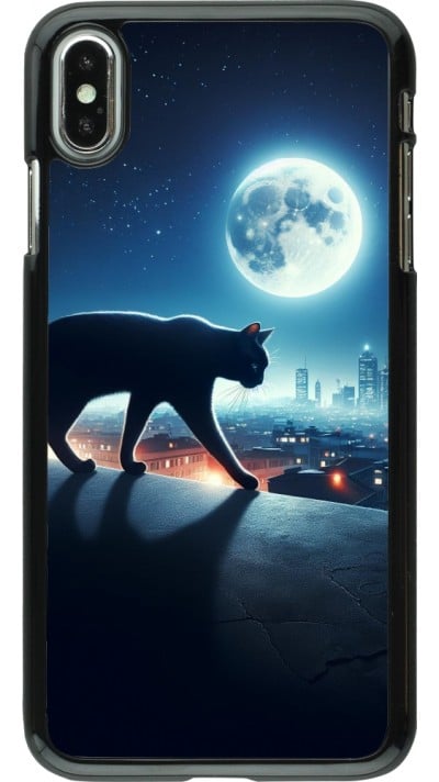 Coque iPhone Xs Max - Chat noir sous la pleine lune