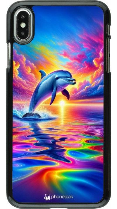 Coque iPhone Xs Max - Dauphin arc-en-ciel heureux