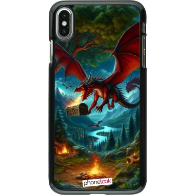 Coque iPhone Xs Max - Dragon Volant Forêt Trésor