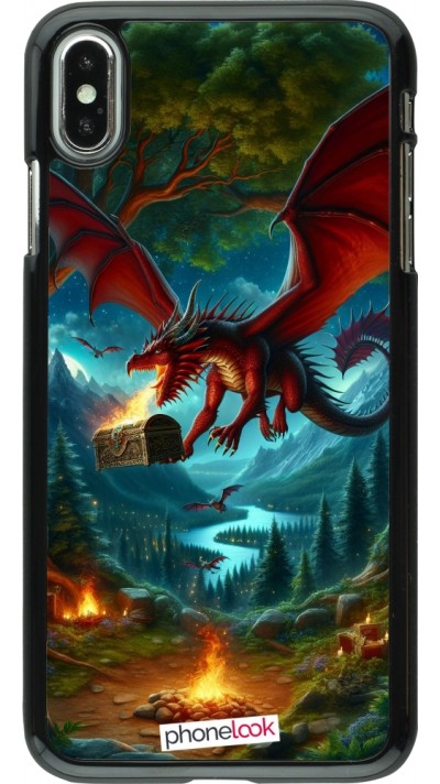 Coque iPhone Xs Max - Dragon Volant Forêt Trésor