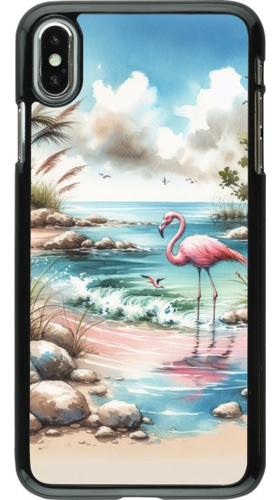 Coque iPhone Xs Max - Flamant rose aquarelle