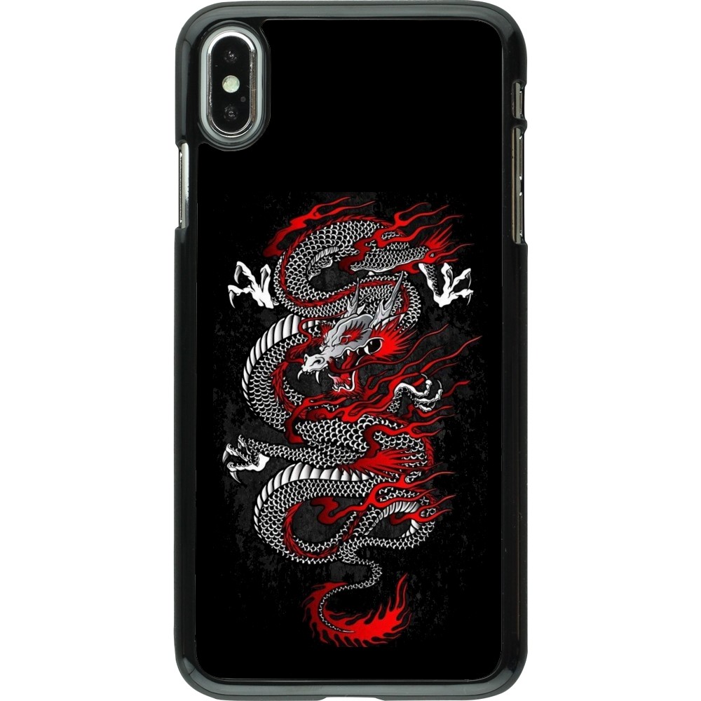 Coque iPhone Xs Max - Japanese style Dragon Tattoo Red Black