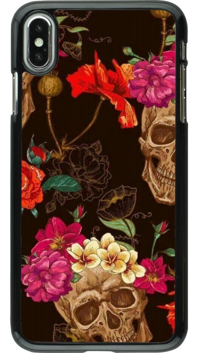 Coque iPhone Xs Max - Skulls and flowers