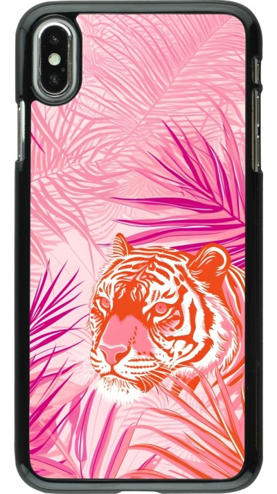 Coque iPhone Xs Max - Tigre palmiers roses