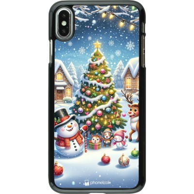 Coque iPhone Xs Max - Noël 2023 bonhomme de neige et sapin