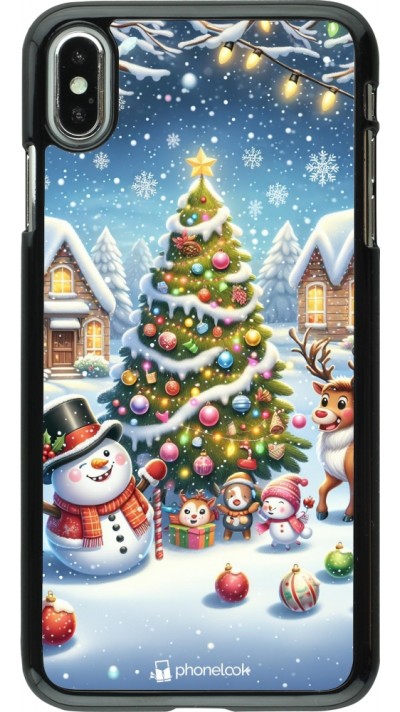 Coque iPhone Xs Max - Noël 2023 bonhomme de neige et sapin