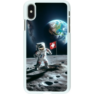 Coque iPhone Xs Max - Plastique blanc Astro Suisse sur lune