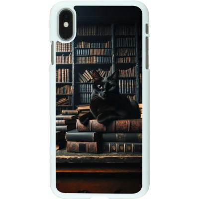 Coque iPhone Xs Max - Plastique blanc Chat livres sombres